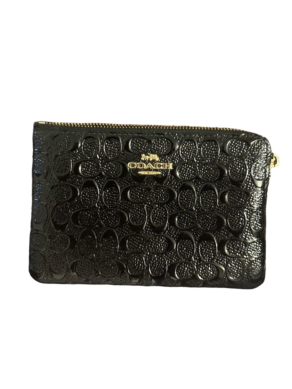 Coach Black Patent Embossed Signature Wristlet